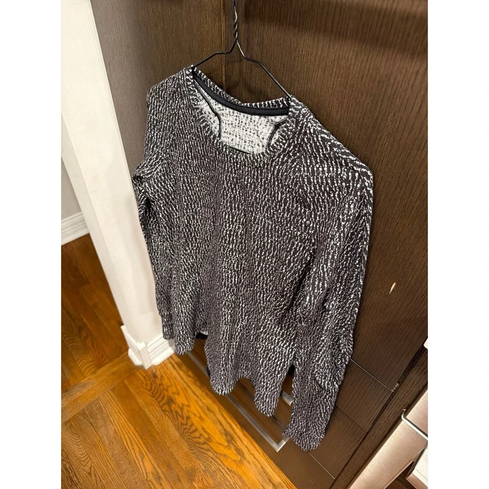Lululemon Runderful Long Sleeve Shirt Knotted Jacquard Black White Rulu Womens 8